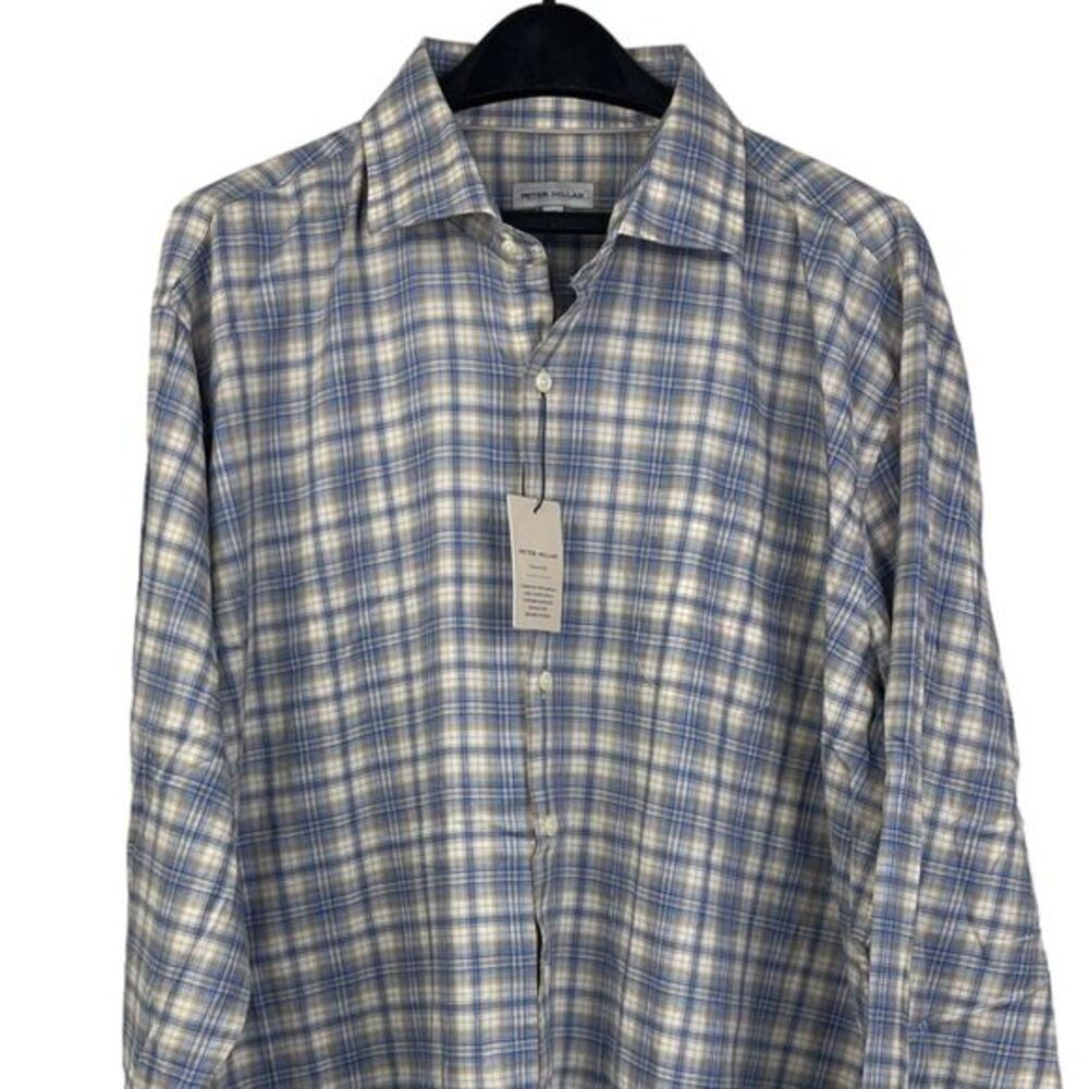 NEW Peter Millar CROWN Men's XXL Wallen Cotton Sport Shirt Blue Tan Plaid $160